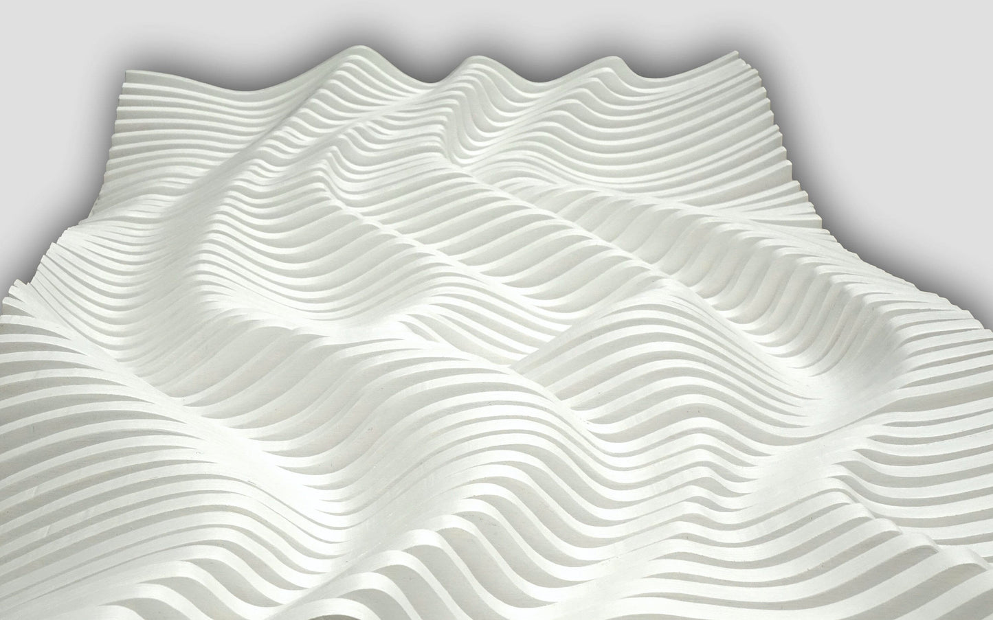 White wavy wood wall décor made of slats, acoustic wall panel, 3d wall sculpture, contemporary parametric wall piece, sound wave art