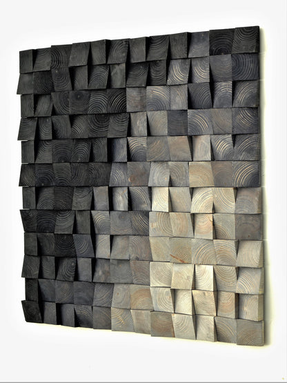 Wood mosaic in gray, wooden wall decor, gradient wood wall art, gray tones, wood sculpture, sound diifusor,wood headboard, rustic wall decor