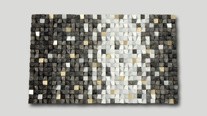 Gray and gold wood block 3d wall art, hues of grey wood wall decor, large wall art, xxl wooden wall decor, sound diffuser, wood headboard
