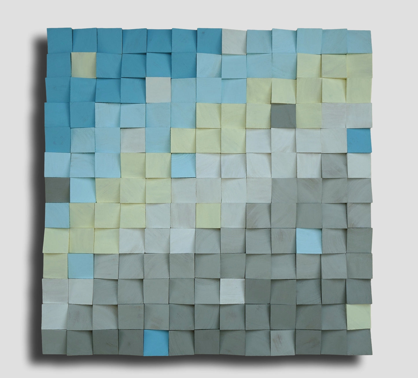 Square wall art, wooden wall decor in gray, blue, yellow, white, wooden wall hanging, coastal wood wall art,abstract geometric wall painting