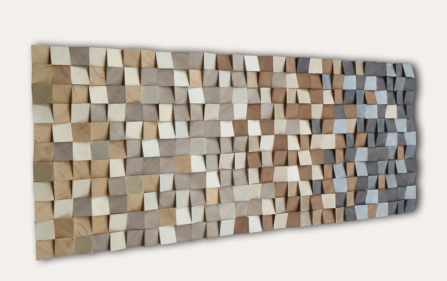 Wood wall art with gold and silver, grey, brown wall hanging, 3d wood block wall mosaic, wooden wall decor, wooden wall 3d art sculpture