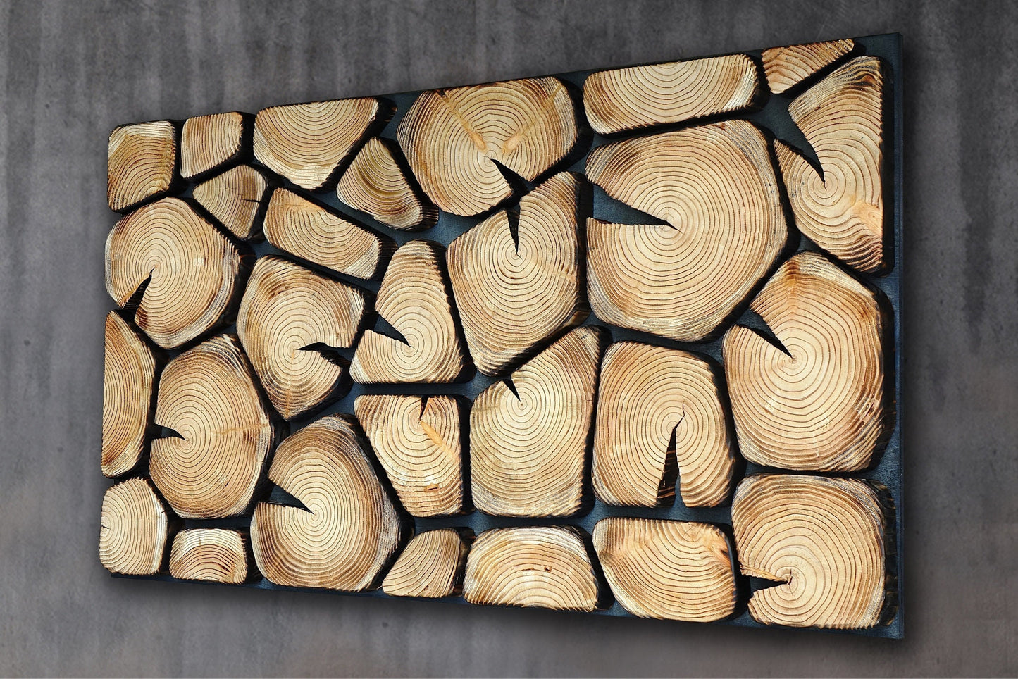 Texture tree stump wall decor, burn wood wall art large, charred wood wall art, office wood wall art, mosaic wooden wall panel uk