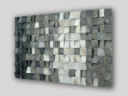 Wood block 3d wall art, hues of grey wood wall decor, wooden wall art modern uk, grey wooden wall hanging