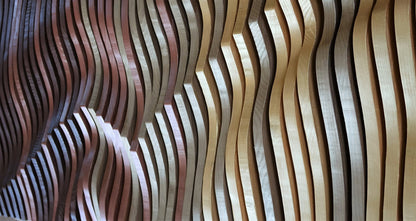 Parametric wall art, golden 3d wall decor, wavy wooden wall art, 3d wall sculpture, golden wood wall panel, wood sound diffuser,  copper art