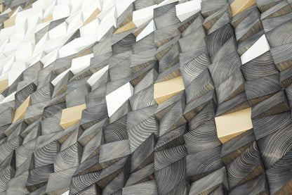 Gray and gold wood block 3d wall art, hues of grey wood wall decor, large wall art, xxl wooden wall decor, sound diffuser, wood headboard