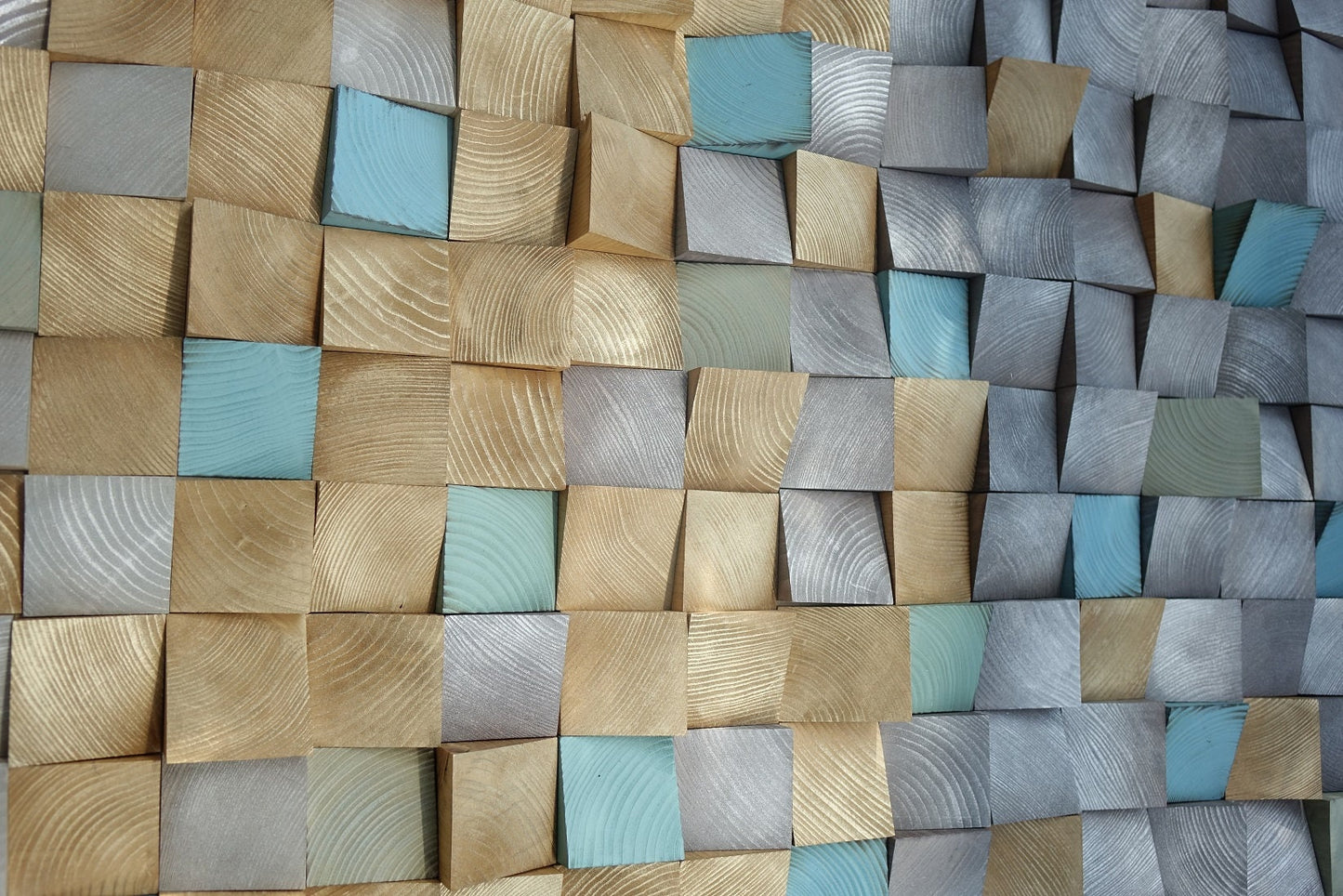 Earth tone wall art, smoky gray, sand, grayish brown with silver and golden tones, turquoise, green, sky blue, textured 3D wood wall decor