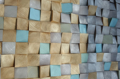 Earth tone wall art, smoky gray, sand, grayish brown with silver and golden tones, turquoise, green, sky blue, textured 3D wood wall decor