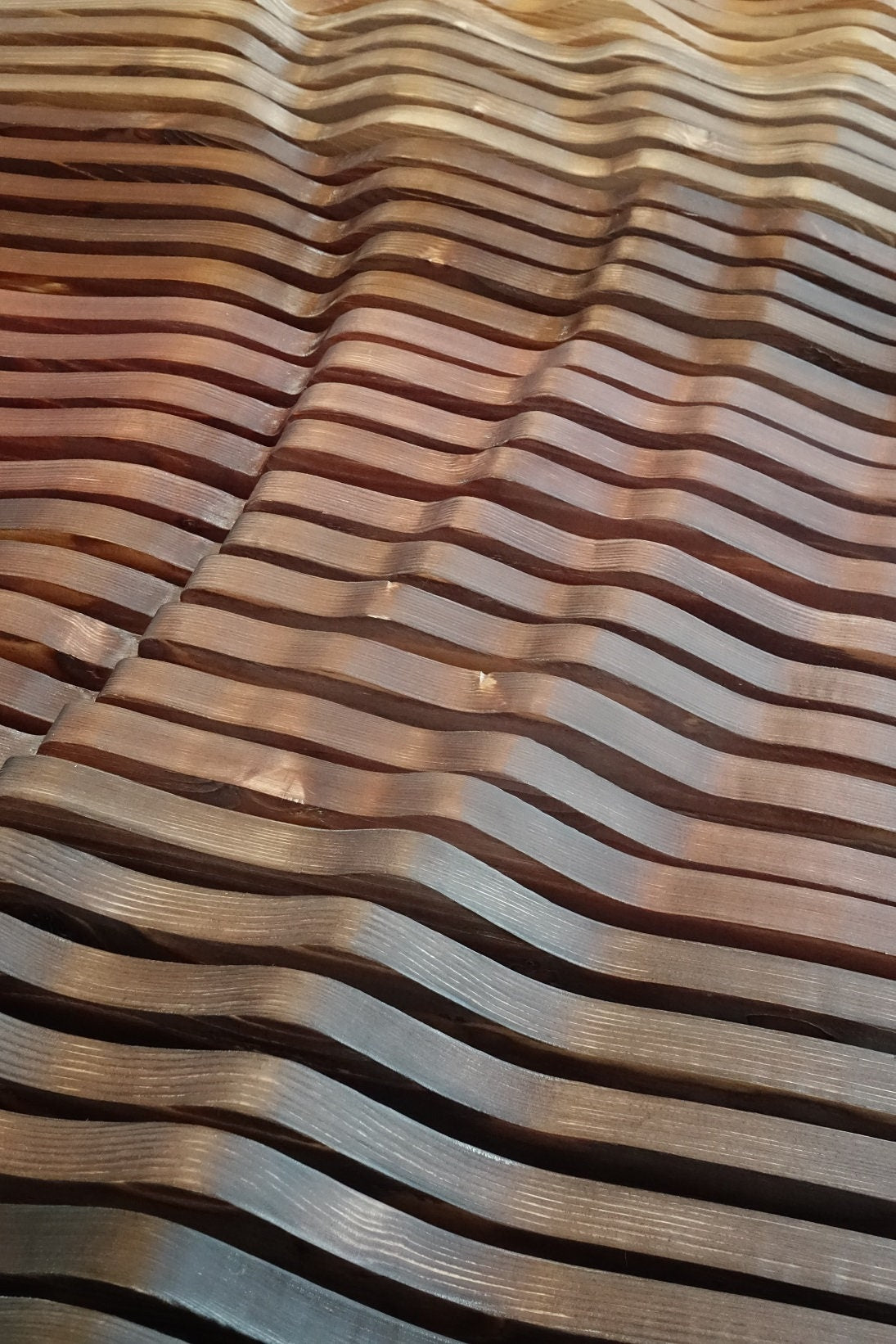 ombre brown parametric wall art, wavy wood wall décor made of slats, acoustic wall panel, 3d wall sculpture, contemporary wall hanging