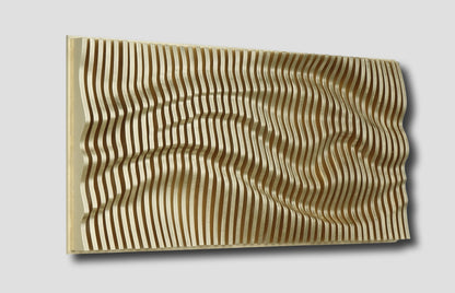 Œuvre murale paramétrique en lattes de bois dorées, décor mural texturé fait main, pièce murale géométrique contemporaine
