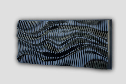 Art mural paramétrique noir brillant composé de lattes de bois, diffuseur sonore, sculpture murale ondulée 3d, décoration murale géométrique