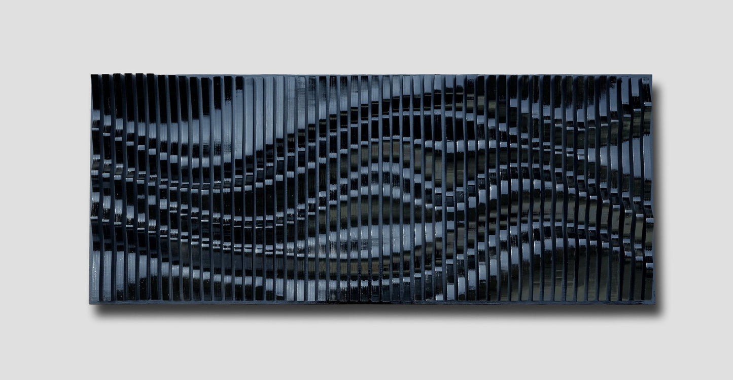Art mural paramétrique noir brillant composé de lattes de bois, diffuseur sonore, sculpture murale ondulée 3d, décoration murale géométrique