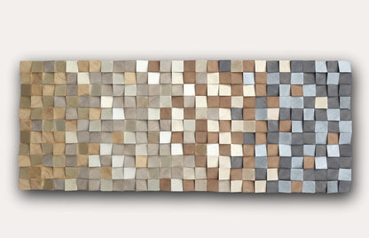 Wood wall art with gold and silver, grey, brown wall hanging, 3d wood block wall mosaic, wooden wall decor, wooden wall 3d art sculpture