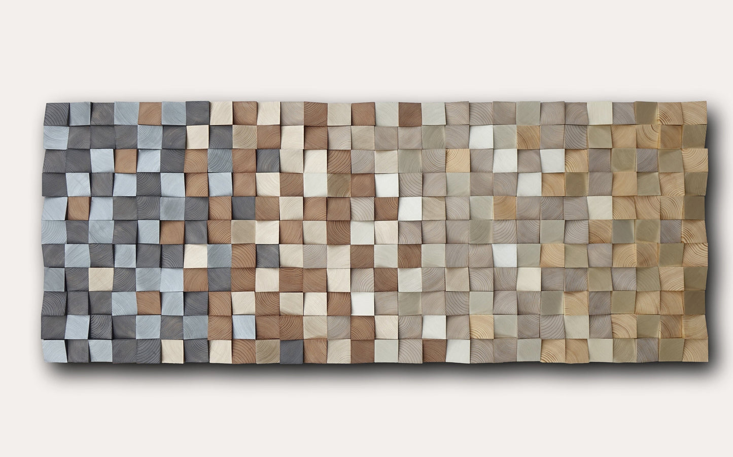 Wood wall art with gold and silver, grey, brown wall hanging, 3d wood block wall mosaic, wooden wall decor, wooden wall 3d art sculpture