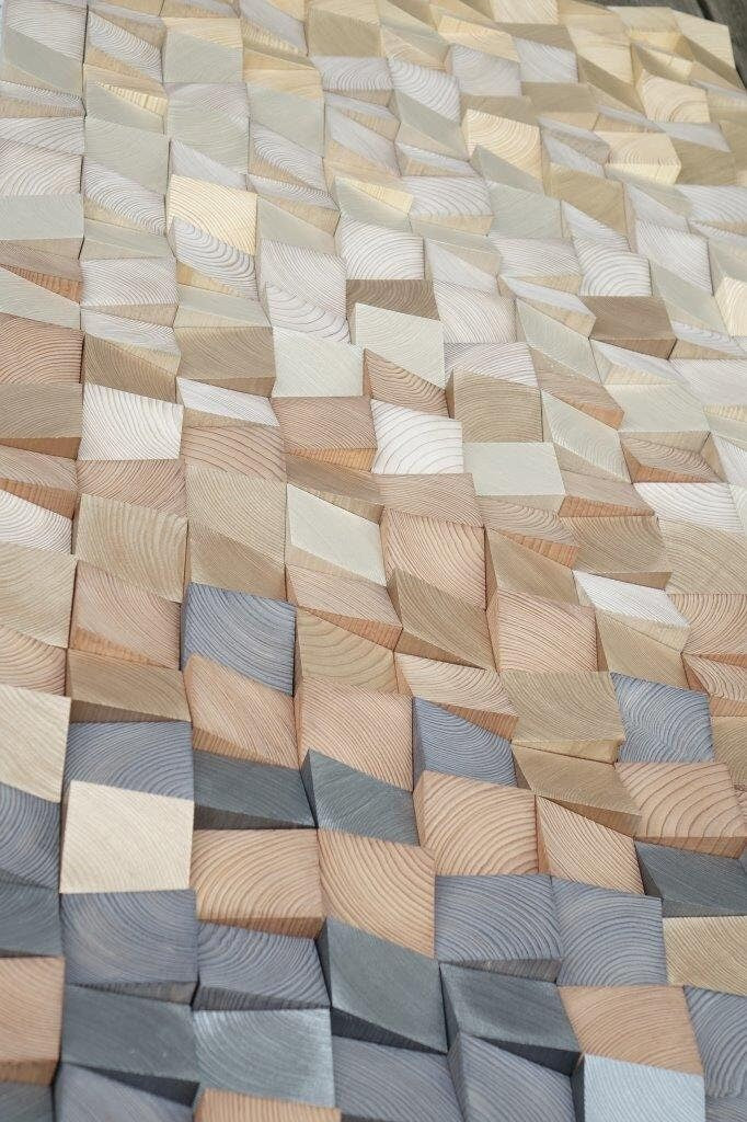 Wood wall art with gold and silver, grey, brown wall hanging, 3d wood block wall mosaic, wooden wall decor, wooden wall 3d art sculpture