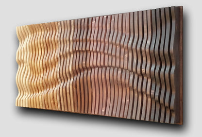 ombre brown parametric wall art, wavy wood wall décor made of slats, acoustic wall panel, 3d wall sculpture, contemporary wall hanging