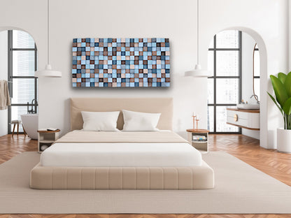 Wooden wall art, Textured Wooden Wall Art, Mosaic Wall Hanging, Modern Wood Decor Blue, Grey, Brown, Modern Wooden Wall Art