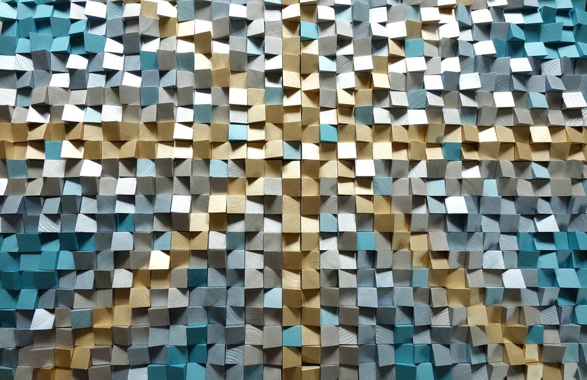 3D wall art in silver, gold, metallic blue and turquoise,  modern wall hanging, nautical home decor, art for coastal rooms, sea, beach, blue