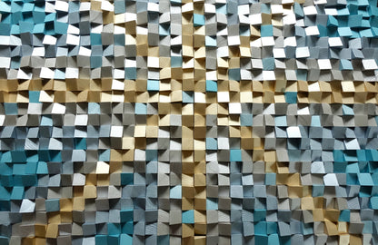3D wall art in silver, gold, metallic blue and turquoise,  modern wall hanging, nautical home decor, art for coastal rooms, sea, beach, blue