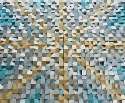 3D wall art in silver, gold, metallic blue and turquoise,  modern wall hanging, nautical home decor, art for coastal rooms, sea, beach, blue