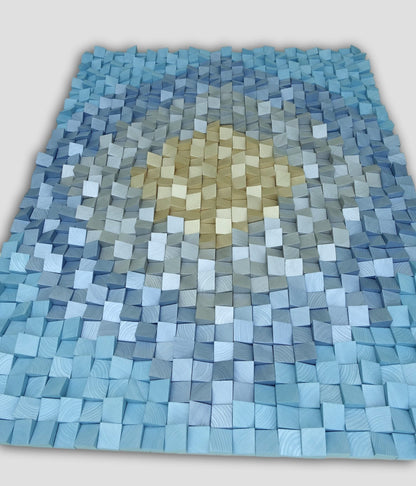 3D wall art in silver, gold, two shades of metallic blue, modern wall hanging, nautical home decor, art for coastal rooms, sea, beach, blue
