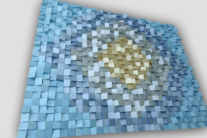 3D wall art in silver, gold, two shades of metallic blue, modern wall hanging, nautical home decor, art for coastal rooms, sea, beach, blue