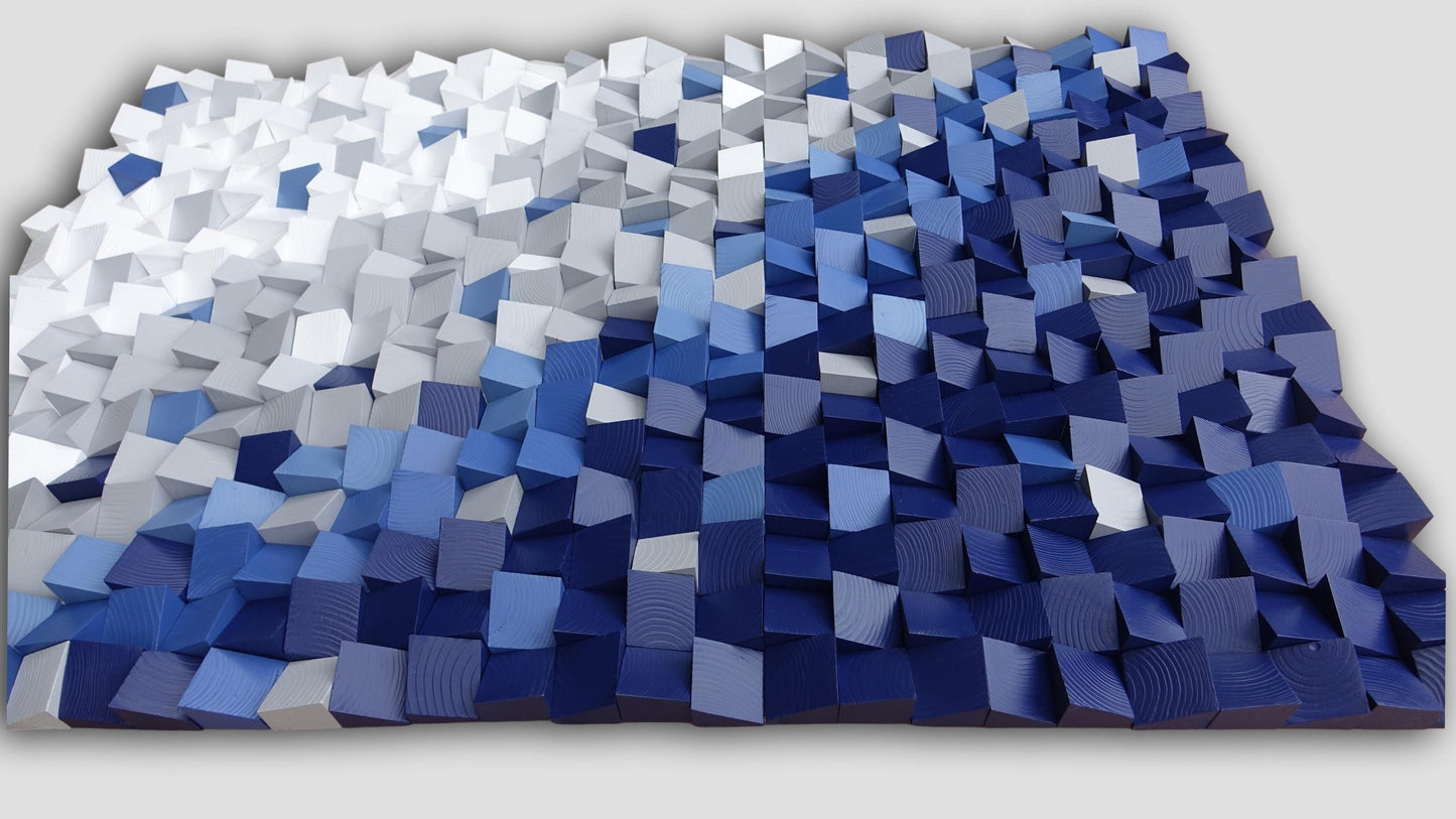 modern wood wall art, 3D wood wall art, modern Navy Blue and Gray Wall Decor, textured wooden wall hanging, blue and grey wall sculpture