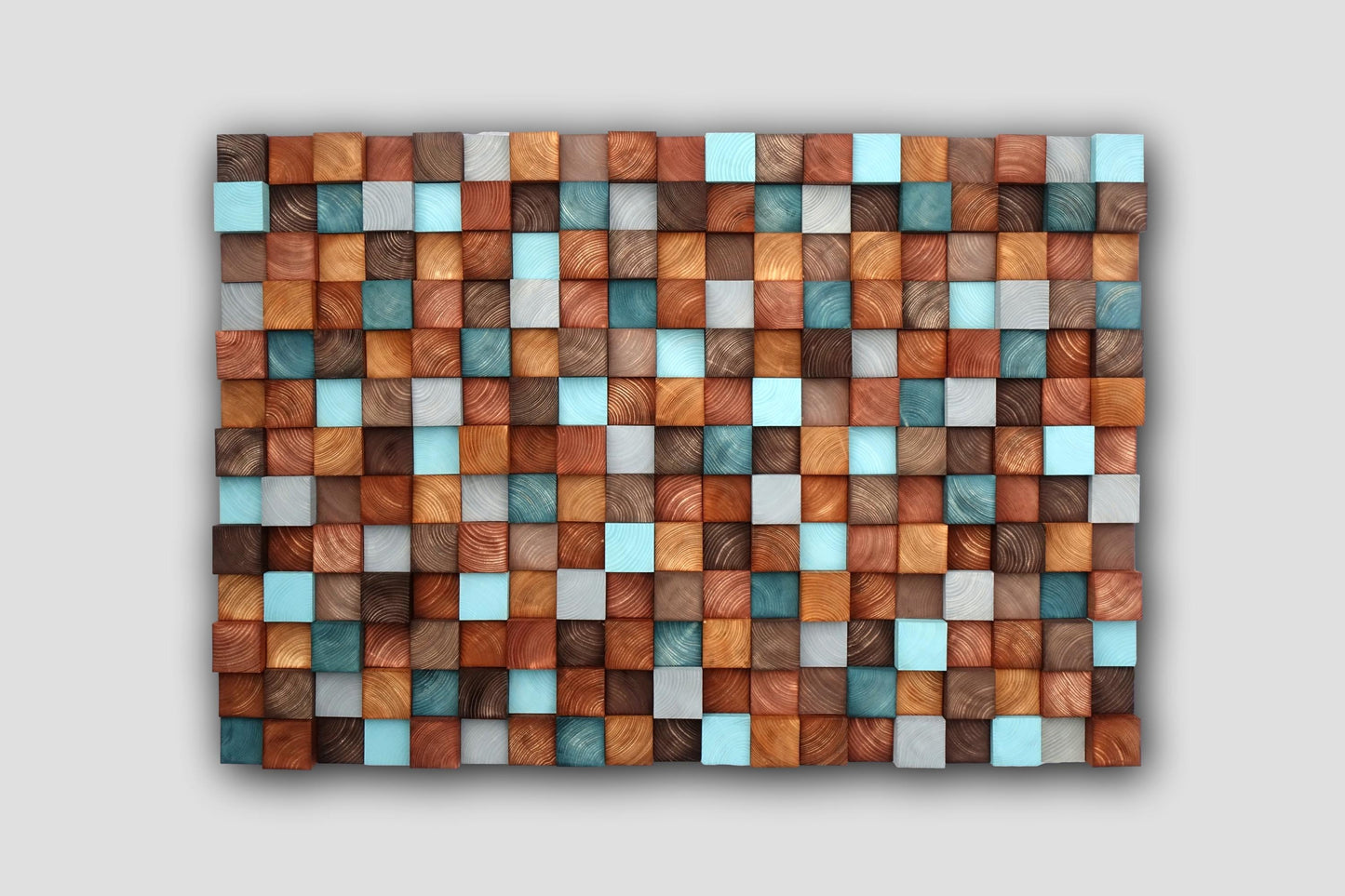 Wooden wall art, Textured Wooden Wall Art, Mosaic Wall Hanging, Modern Wood Decor Blue gray turquoise Brown, Modern Wooden Wall Art