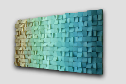 gradient blue green brown wooden wall art, ombre hanging geometric sculpture, ombre dimentional wood wall art, modern abstract 3D wall art