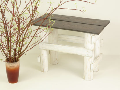 Handmade wooden bench table of reclaimed planks top Bank Couchtisch banc table basse