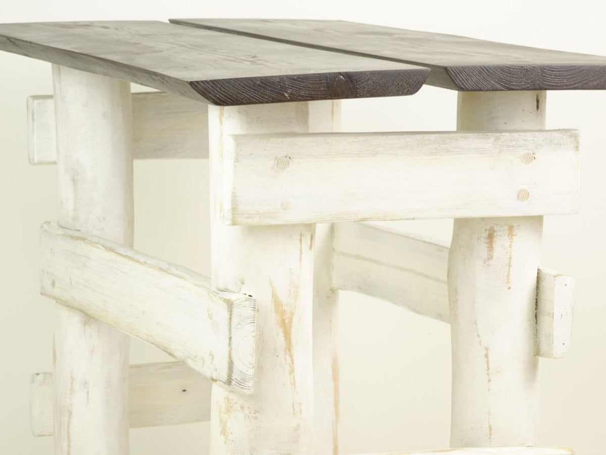 Handmade wooden bench table of reclaimed planks top Bank Couchtisch banc table basse
