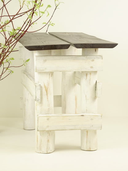 Handmade wooden bench table of reclaimed planks top Bank Couchtisch banc table basse