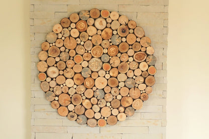Round wood wall art , Tree rounds decor, holzwand kunst, tree slices wall art, modern wood wall art